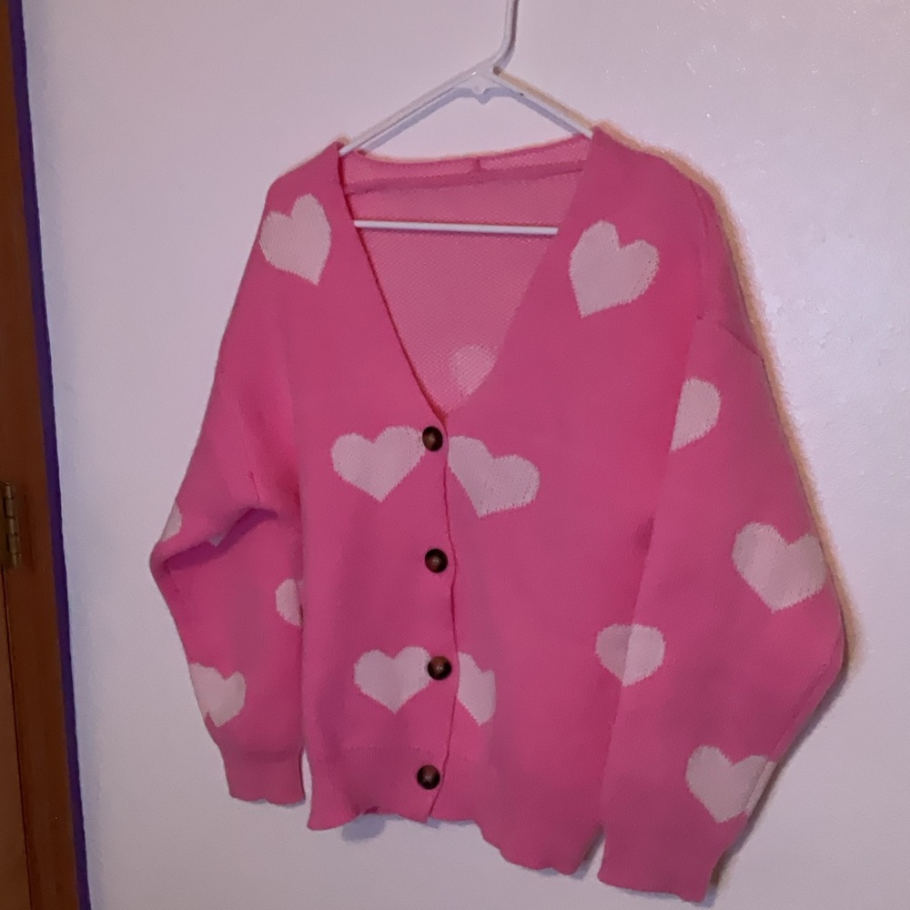 Pink Heart Patterned Women's Sweater